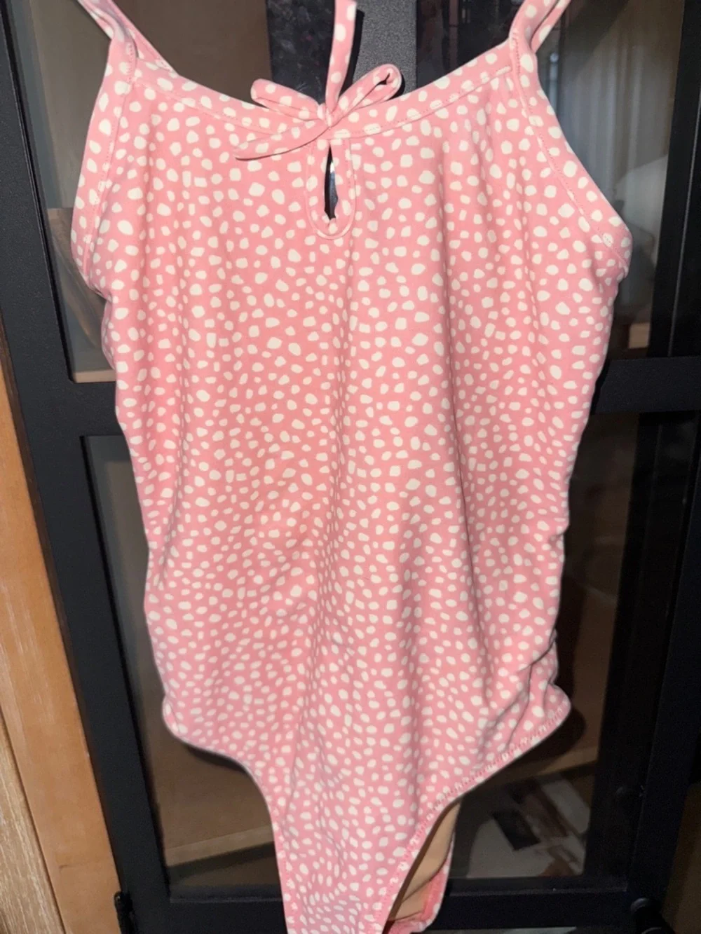 Crewcuts one piece swimsuit polka dots bows criss cross girls peachy